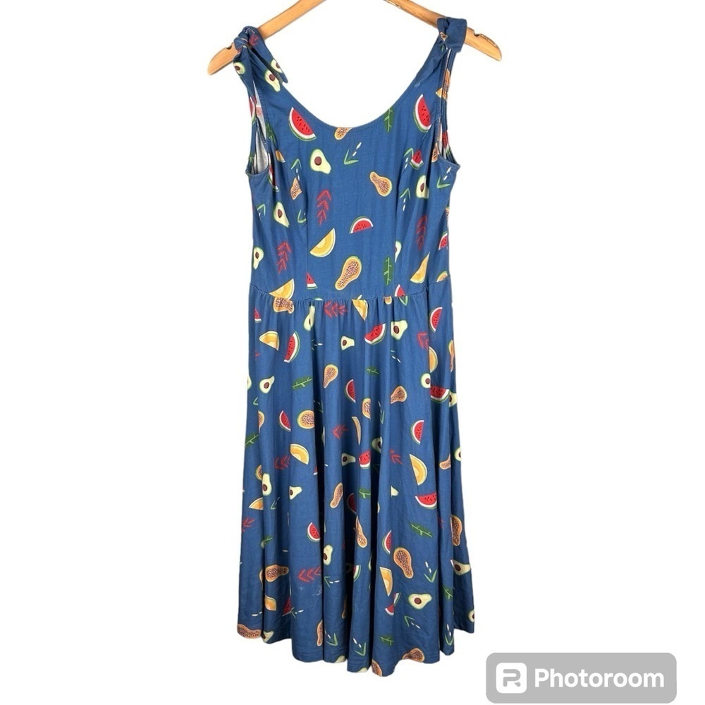 Women's Blue Fruit Print Tie-Shoulder Mini Dress